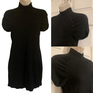 Planet Gold Black Mock Neck Knit Sweater Tunic Y2K Style Puff Sleeve L
